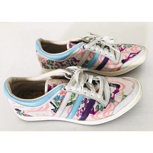 Adidas | Print Sneakers Low Top Womens Size 8.5 Off White Lace Up Teal